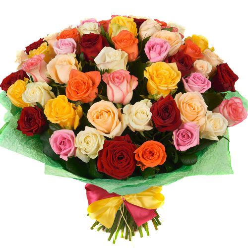Заказать 51-ну разноцветную розу с доставкой по Цигломени